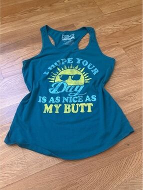 Chin Up Apparel Large Green Racerback Tank Top with Graphic Sun Print